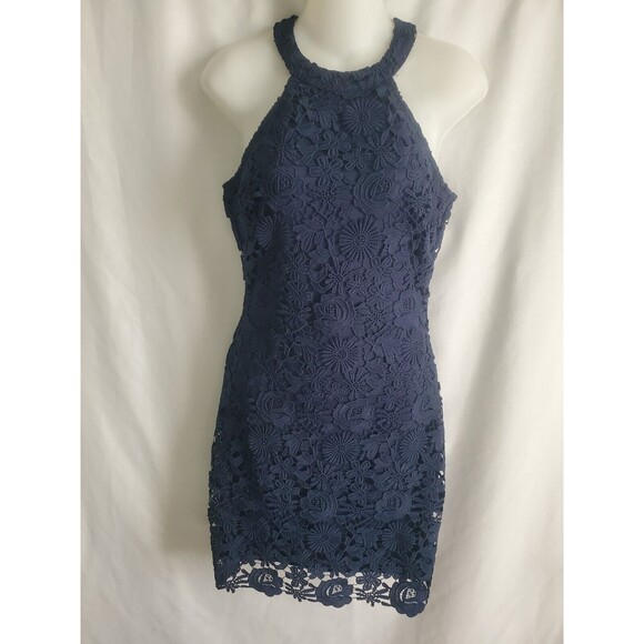 Lulu's Womens Love Poem Navy Blue Lace Halter Bodycon Dress Size Small - Picture 1 of 12